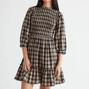 & Other Stories Black and Beige Plaid Midi Dress